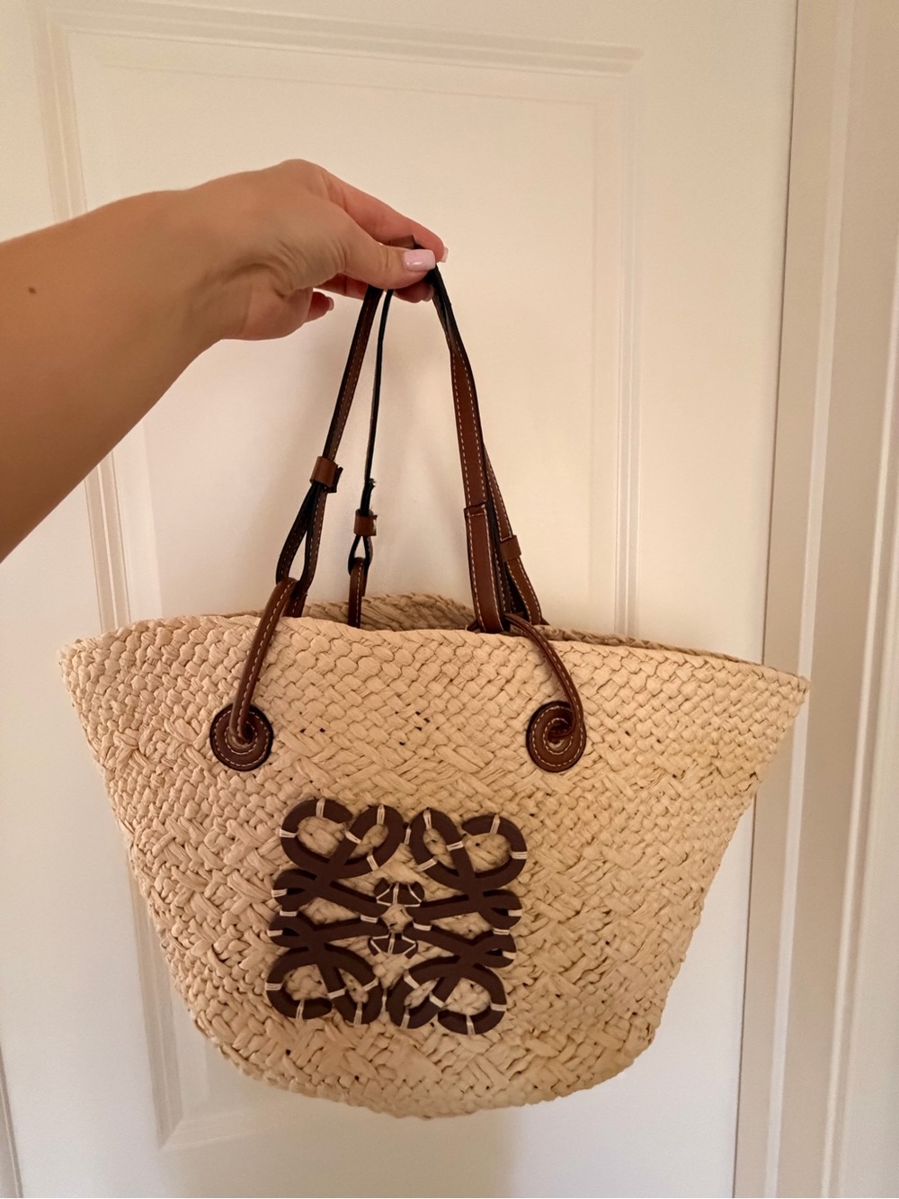 Loewe Natural Straw Tote with Brown Leather Handles